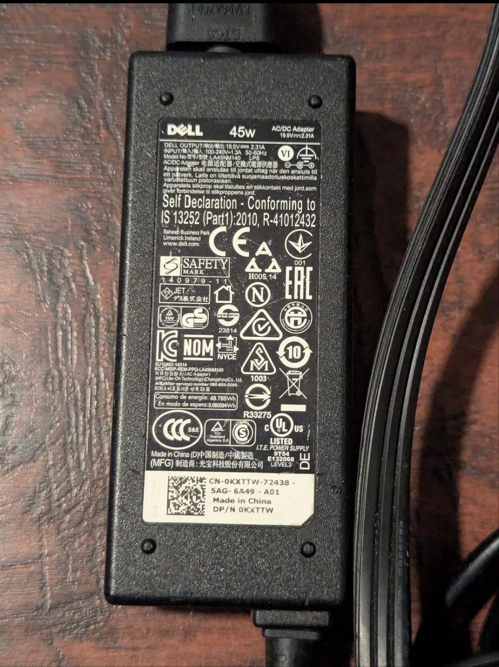 Dell AC/DC Laptop Adapter Charger - 19.5V 45w - LA45NM140
