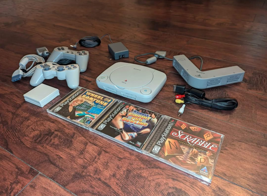Sony PlayStation 1 Console Bundle - 3 Games, 2 Controllers, 2 Memory Cards
