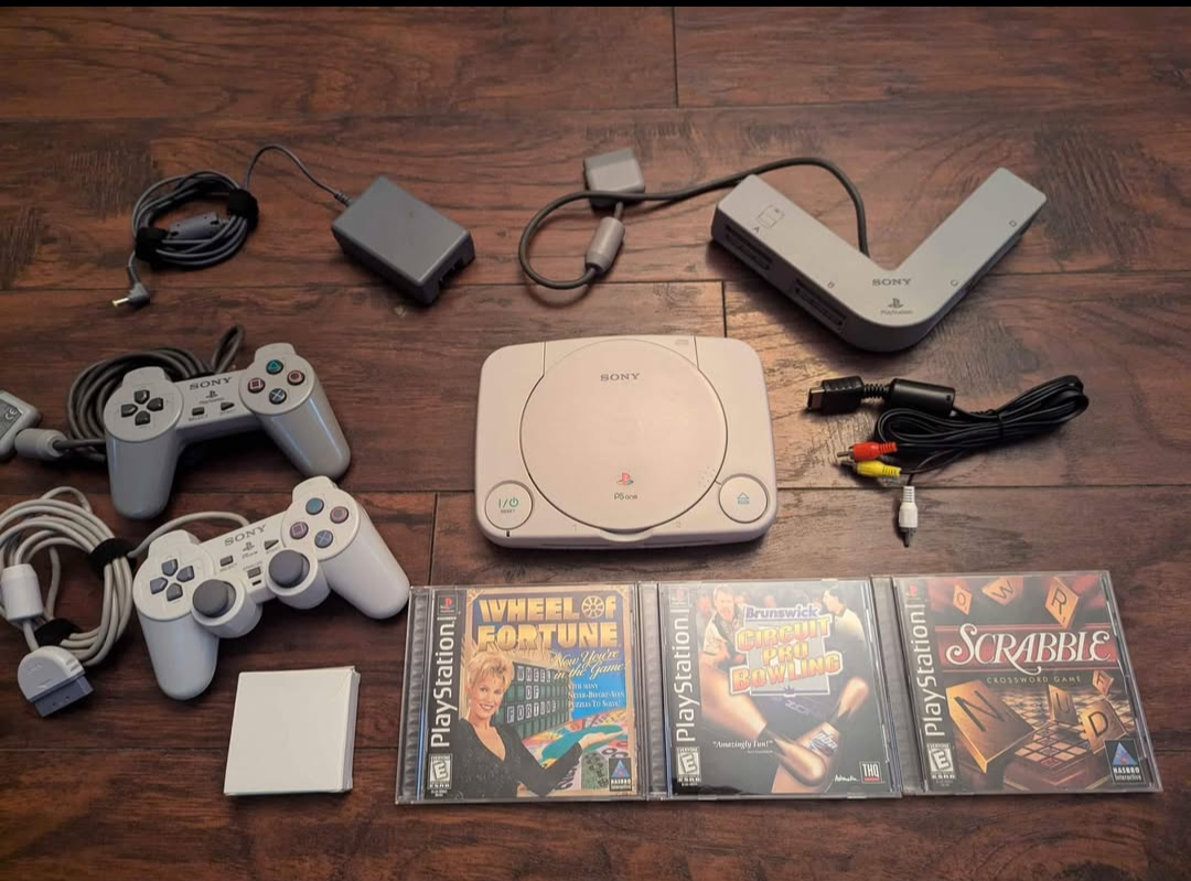 Sony PlayStation 1 Console Bundle - 3 Games, 2 Controllers, 2 Memory Cards